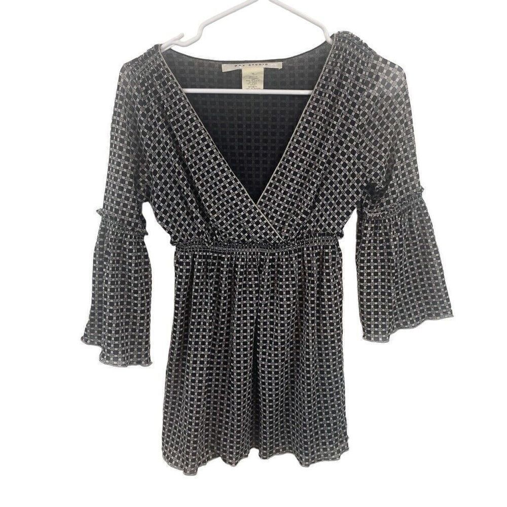 American Vintage Y2K Mesh Max Studio 3/4 Sleeve Top Size XS/S Tunic Black White